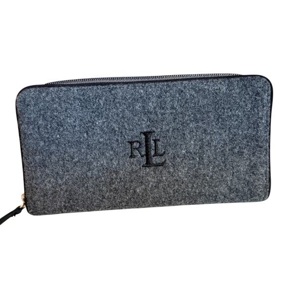 Ralph Lauren LRL Zip Around Wallet Gray Felted Wool - Picture 1 of 4